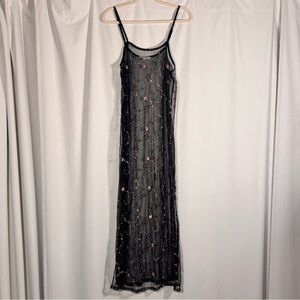 Hers & Mine Sheer Black Mesh Floral Maxi Dress